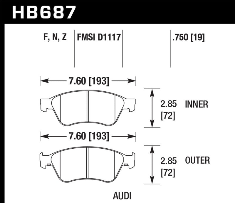 Hawk 04-10 Audi A8 Quattro / 07-11 S6 / 07-10 S8 / 04-06 VW Phaeton HPS Front Street Brake Pads