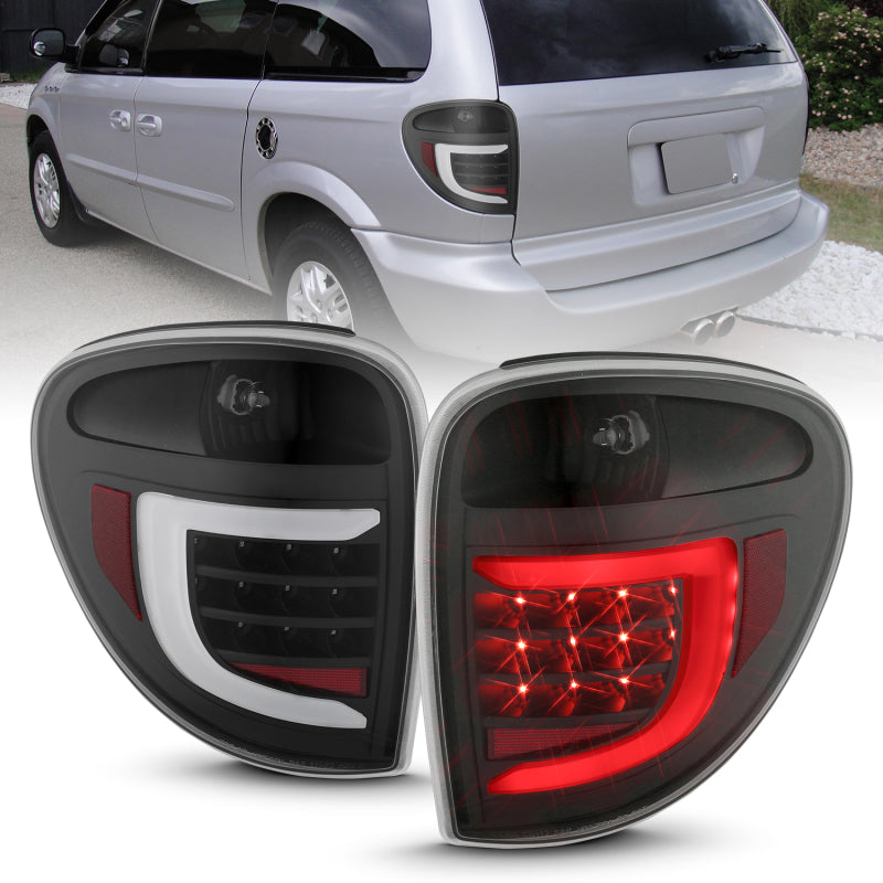 ANZO 2004-2007 Dodge Grand Caravan LED Tail Lights w/ Light Bar Black Housing Clear Lens