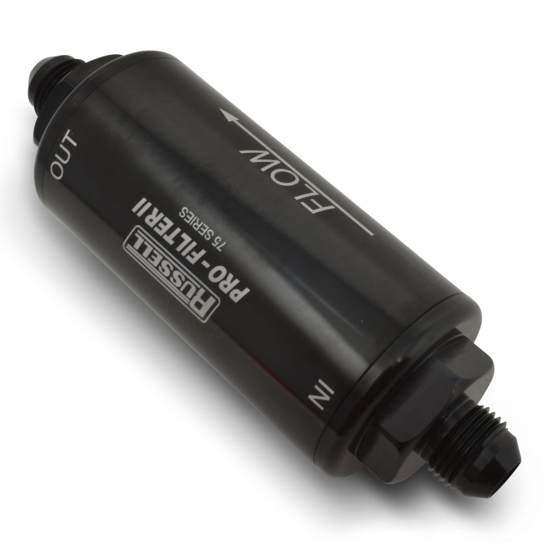 Russell Performance Profilter Fuel Filter 6.25in Long 10 Micron -6AN Inlet -10AN Outlet - Black