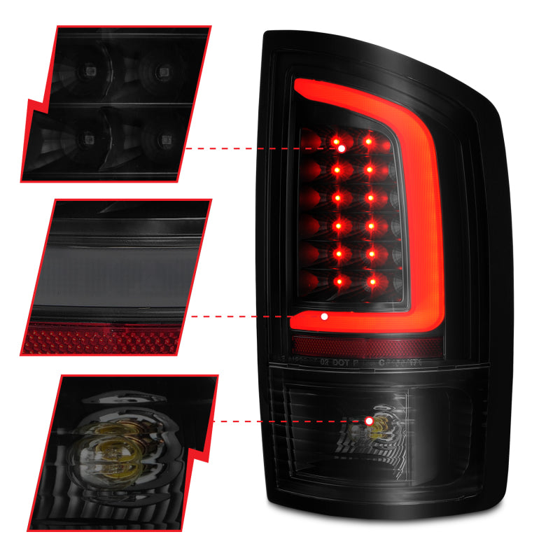 ANZO 2002-2006 Dodge Ram 1500 LED Tail Lights w/ Light Bar Black Housing Smoke Lens