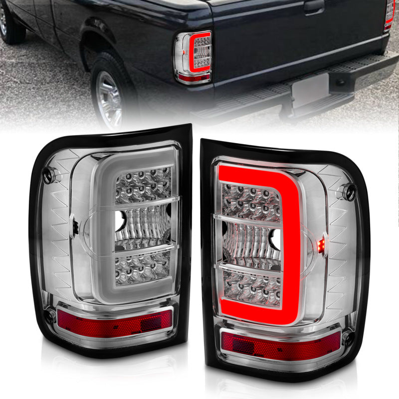 ANZO 2001-2011 Ford Ranger LED Tail Lights w/ Light Bar Chrome Housing Clear Lens