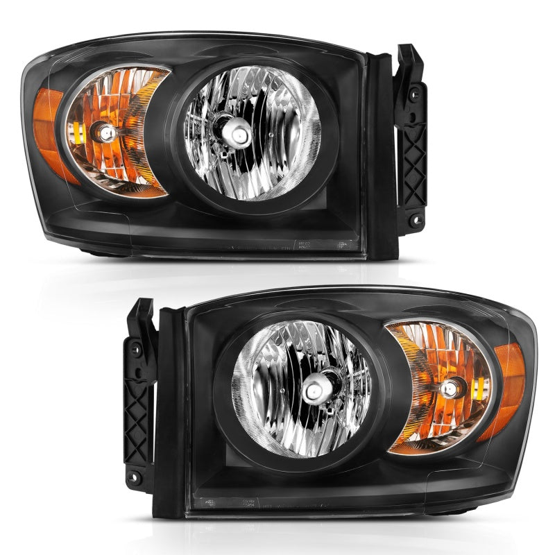 ANZO 2006-2009 Dodge Ram 1500 Crystal Headlight Black Amber