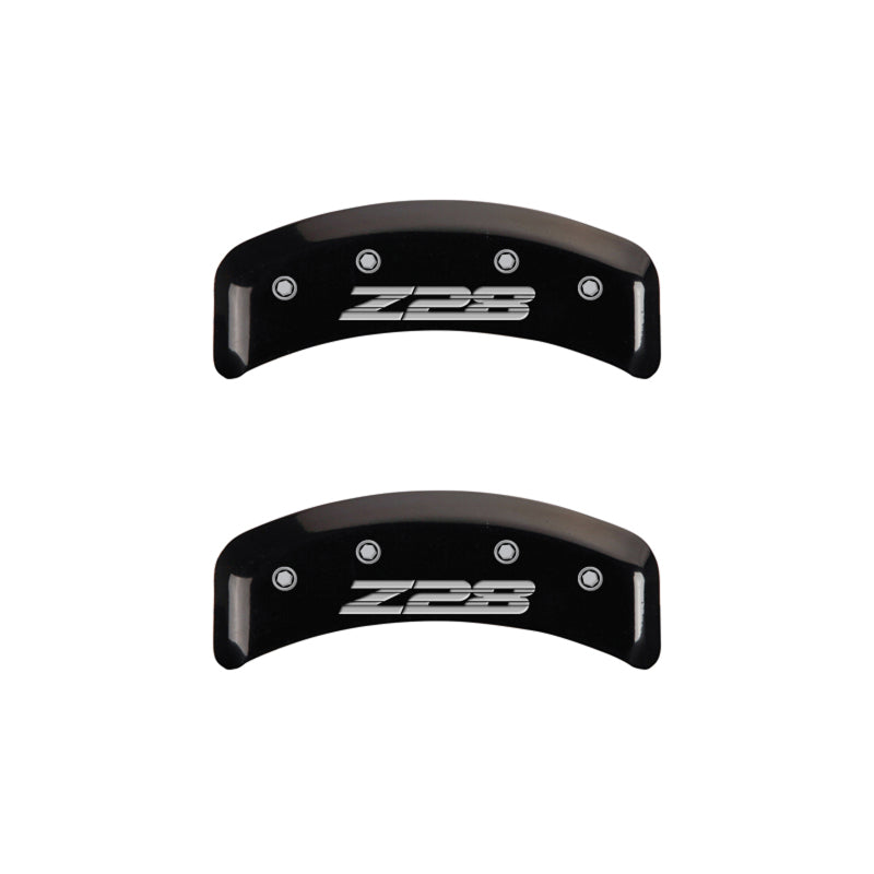 MGP 4 Caliper Covers Engraved Front Gen 4/Camaro Engraved Rear Gen 4/Z28 Black finish silver ch