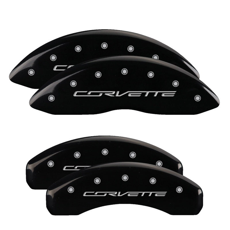 MGP 4 Caliper Covers Engraved Front & Rear C7/Corvette Black finish silver ch