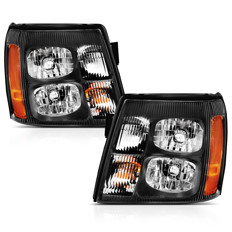 ANZO 2003-2006 Cadillac Escalade Crystal Headlight Black Amber