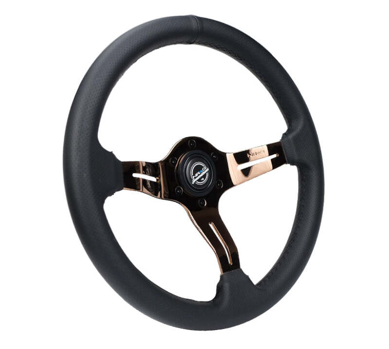 NRG Light Weight Gaming Steering Wheel - Spllitz 350mm 3 Rose Gold Spokes Slits - Leather