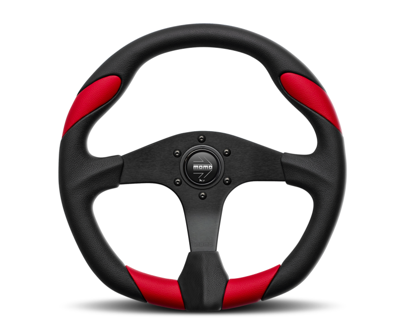Momo Retro Steering Wheel 360 mm - 4 Black Leather/Wht Stitch/Brshd Spokes