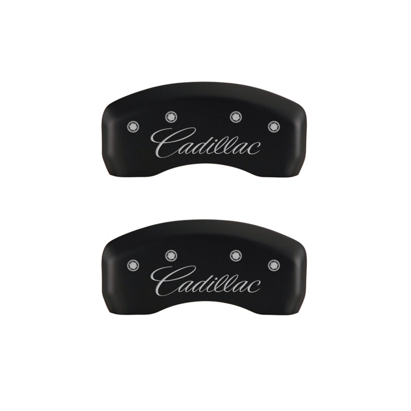 MGP 4 Caliper Covers Engraved Front & Rear Cursive/Cadillac Red finish silver ch