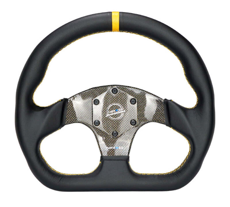 NRG Carbon Fiber Flat Bottom Steering Wheel (320mm) Green CF Center w/Green Stitch/Center Mark