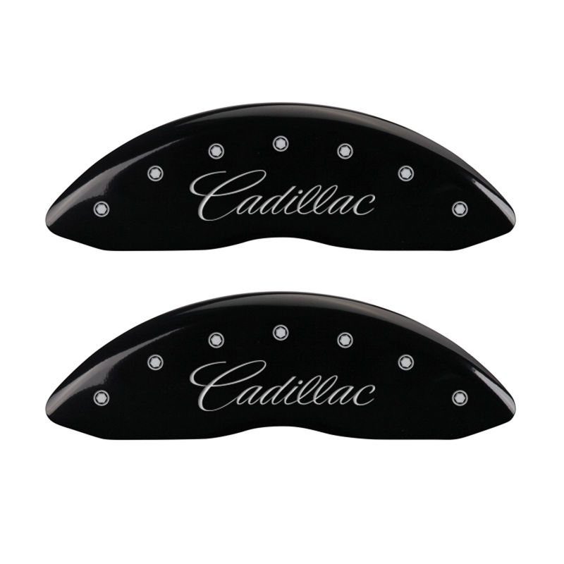 MGP 4 Caliper Covers Engraved Front Cursive/Cadillac Engraved Rear CTS4 Black finish silver ch