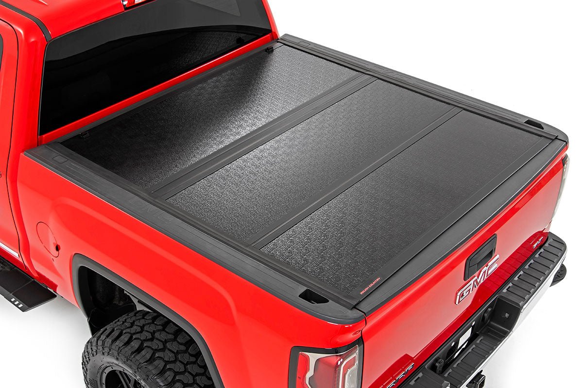 Rough Country Low Profile Tri Fold Aluminum Tonneau Cover for 2014-2019 Silverado Sierra 1500 2500HD 3500HD