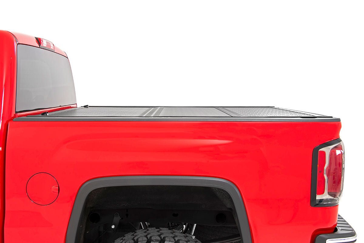 Rough Country Low Profile Tri Fold Aluminum Tonneau Cover for 2014-2019 Silverado Sierra 1500 2500HD 3500HD