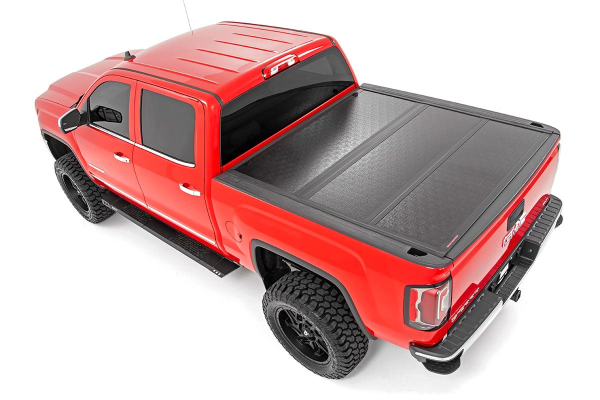 Rough Country Low Profile Tri Fold Aluminum Tonneau Cover for 2014-2019 Silverado Sierra 1500 2500HD 3500HD