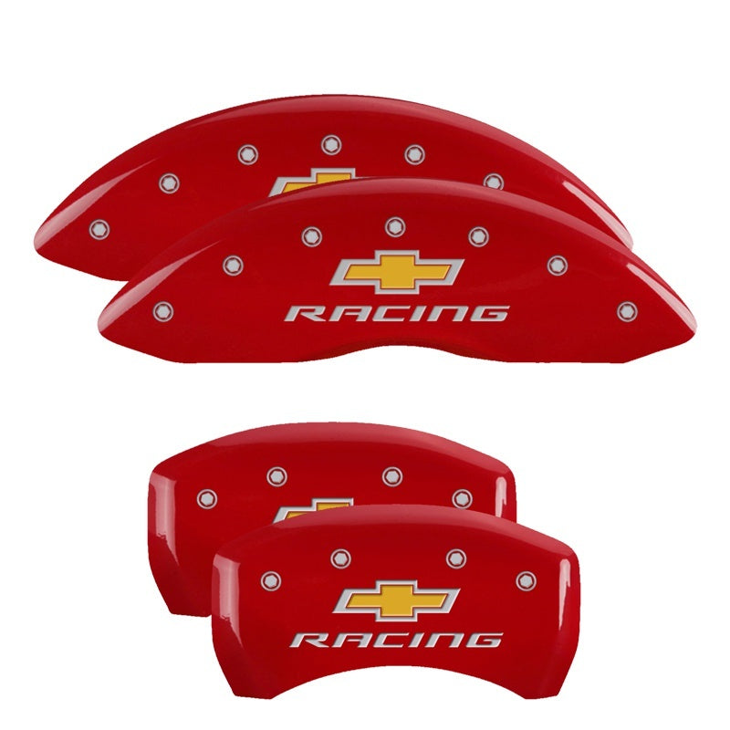 MGP 4 Caliper Covers Engraved Front & Rear Chevy Racing Red Finish Silver Char 2019 Chevrolet Malibu