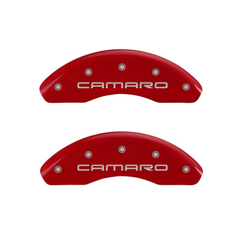 MGP 4 Caliper Covers Engraved Front & Rear Gen 4/Camaro Red finish silver ch