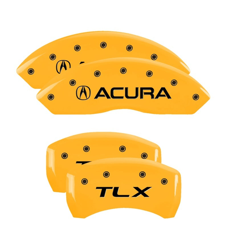 MGP 4 Caliper Covers Engraved Front Acura Engraved Rear TLX Yellow finish black ch