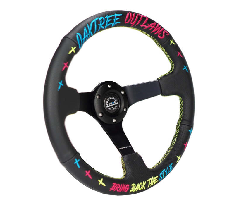 NRG Reinforced Steering Wheel - Oak Tree Outlaws 3in Deep/5mm Blk Spk 350mm Wheel - Blk Perf Lthr