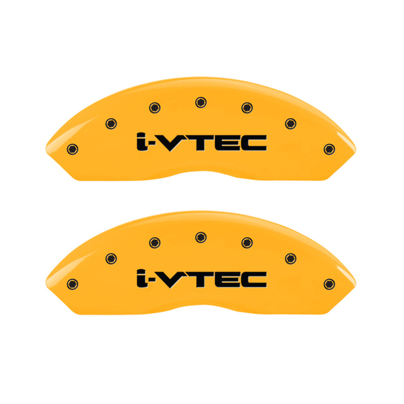 MGP 4 Caliper Covers Engraved Front & Rear I-Vtec Yellow Finish Black Char 2007 Honda Accord