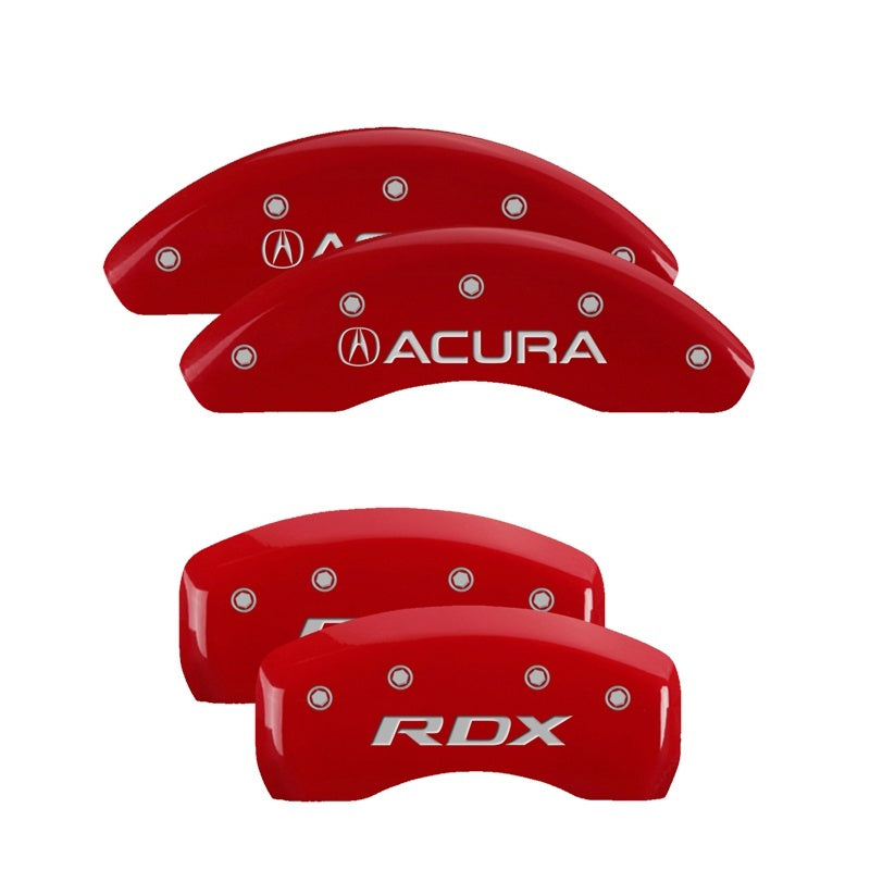 MGP 4 Caliper Covers Engraved Front Acura Engraved Rear RDX Red finish silver ch