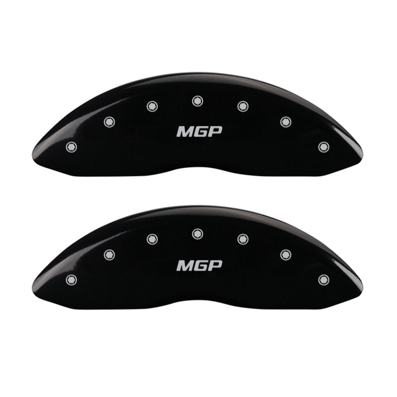 MGP 4 Caliper Covers Engraved Front & Rear Block/Charger Black finish silver ch