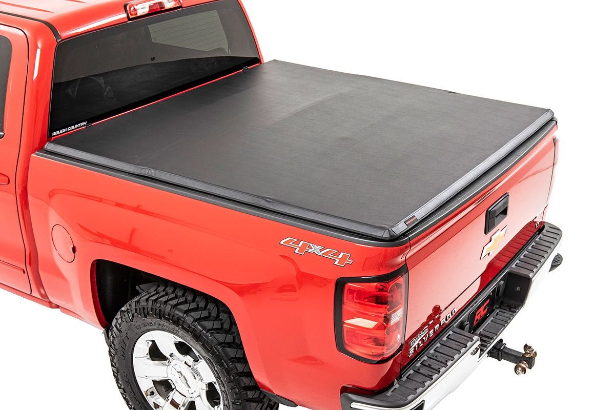 Rough Country Tri-Fold Soft Tonneau Cover for Silverado Sierra 2500HD 3500HD (6'7" Bed)