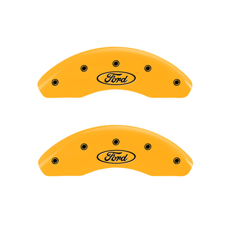 MGP 4 Caliper Covers Engraved Front & Rear Oval logo/Ford Yellow finish black ch