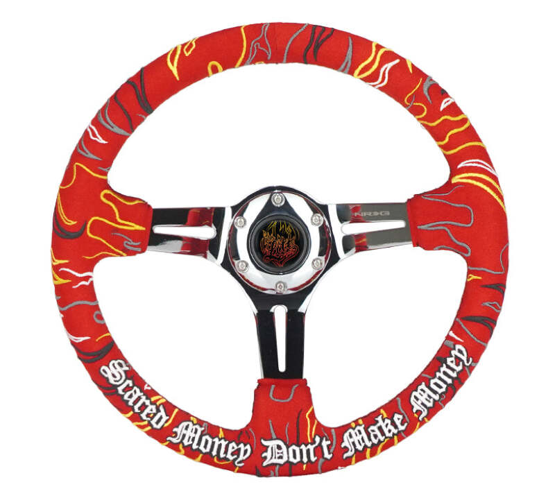 NRG Reinforced Steering Wheel R Litteral Sig 3in Deep/5mm Chrm Spk - Red Alc w/ Red Stitch