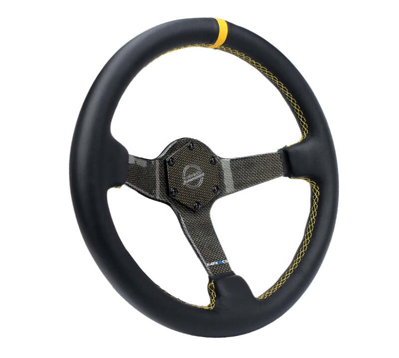 NRG Carbon Fiber Steering Wheel (350mm) Leather Trim w/Gold Stiching/Center Mark