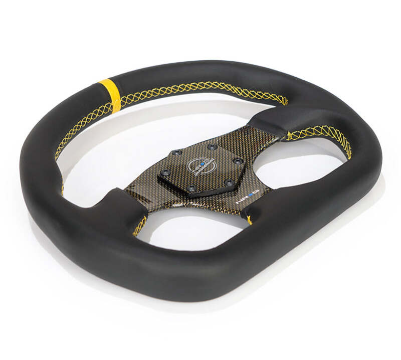 NRG Carbon Fiber Flat Bottom Steering Wheel (320mm) Red CF Center w/Red Stitch/Center Mark