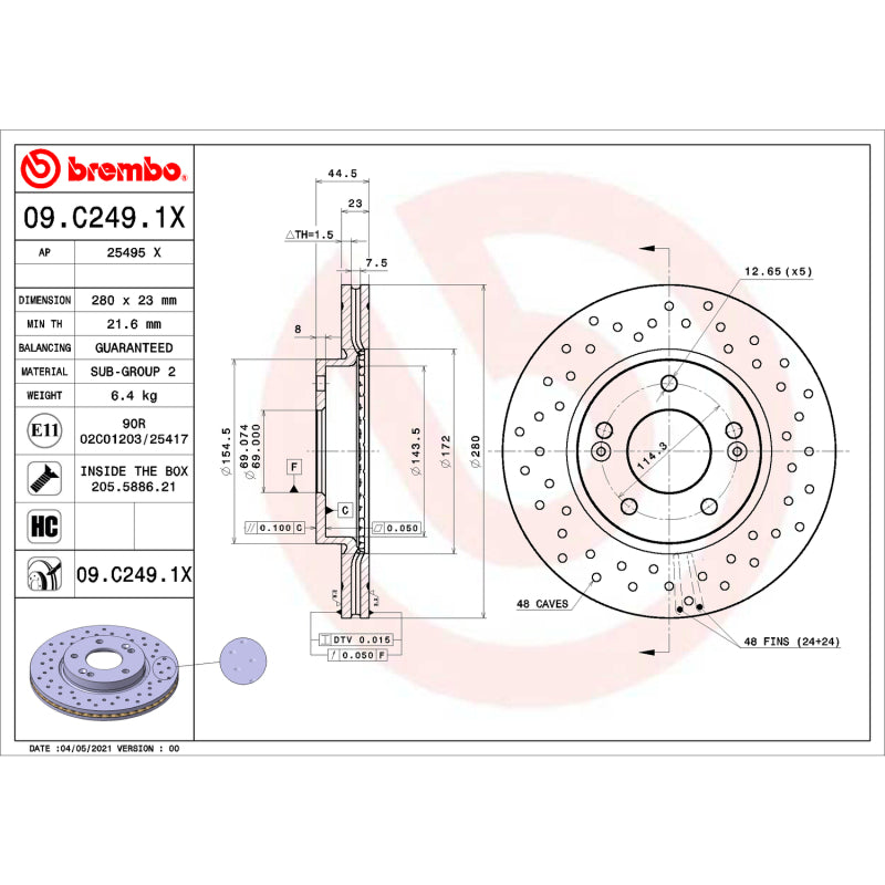 Brembo OE 2017 Hyundai Elantra/14-18 Kia Forte/14-24 Soul Drilled Xtra Brake Disc - Front