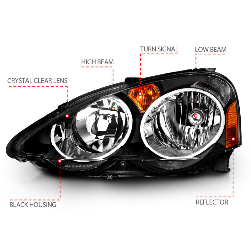 ANZO 2002-2004 Acura Rsx Crystal Headlights Black