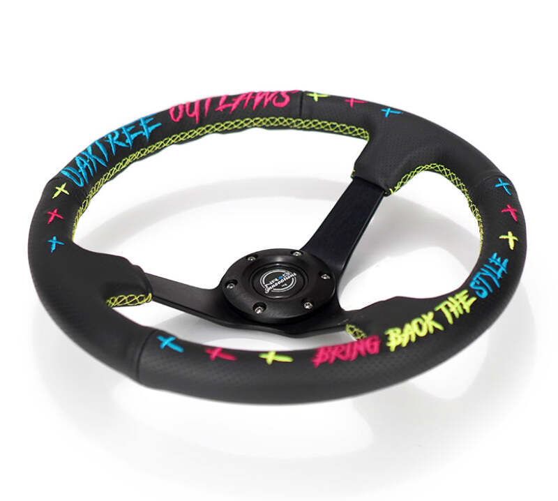 NRG Reinforced Steering Wheel - Oak Tree Outlaws 3in Deep/5mm Blk Spk 350mm Wheel - Blk Perf Lthr