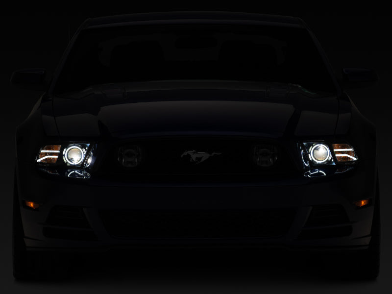 Raxiom 13-14 Ford Mustang LED Halo Projector Headlights- Black Housing (Clear Lens)