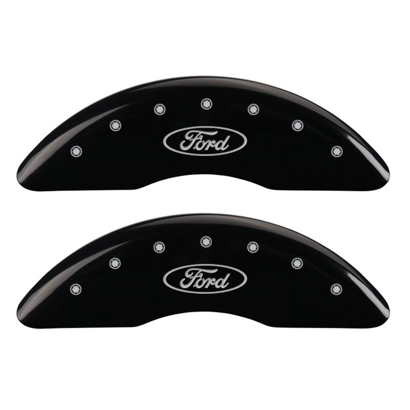 MGP 4 Caliper Covers Engraved Front & Rear Oval logo/Ford Black finish silver ch