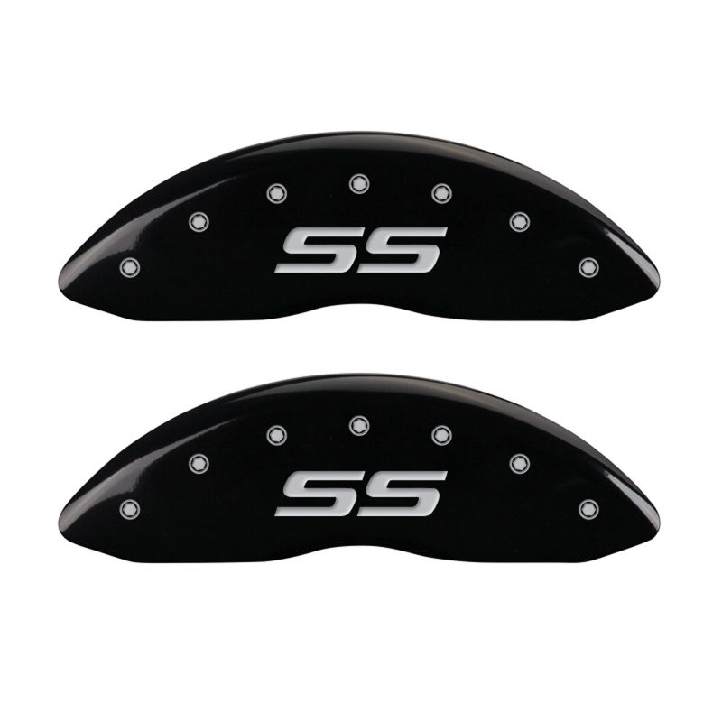 MGP 4 Caliper Covers Engraved Front & Rear Monte Carlo style/SS Black finish silver ch