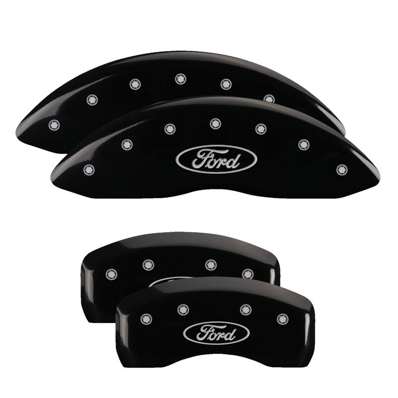 MGP 4 Caliper Covers Engraved Front & Rear Oval logo/Ford Black finish silver ch