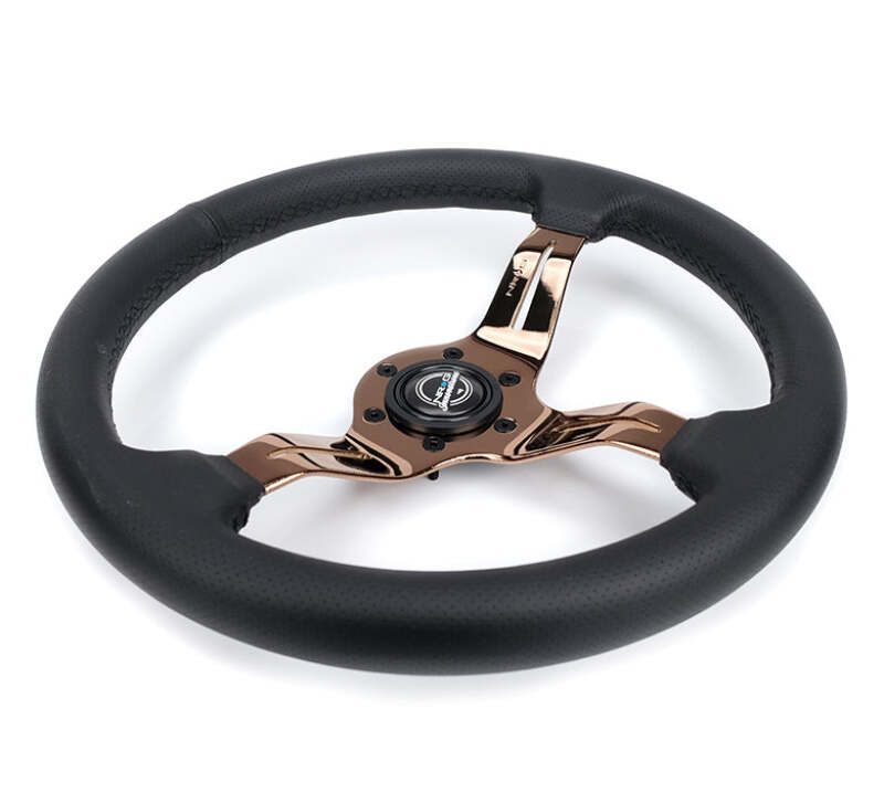 NRG Light Weight Gaming Steering Wheel - Spllitz 350mm 3 Rose Gold Spokes Slits - Leather