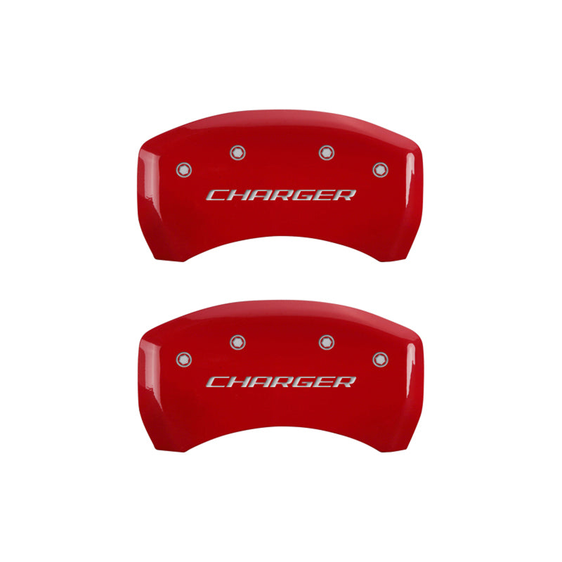 MGP 4 Caliper Covers Engraved Front & Rear Block/Charger Red finish silver ch