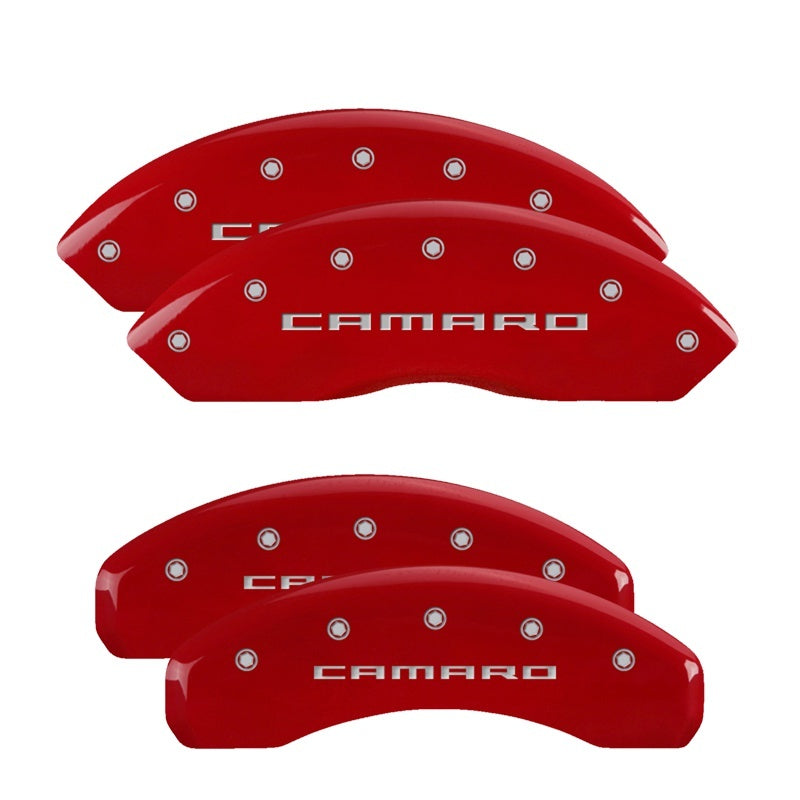 MGP 4 Caliper Covers Engraved Front & Rear Gen 5/Camaro Red finish silver ch