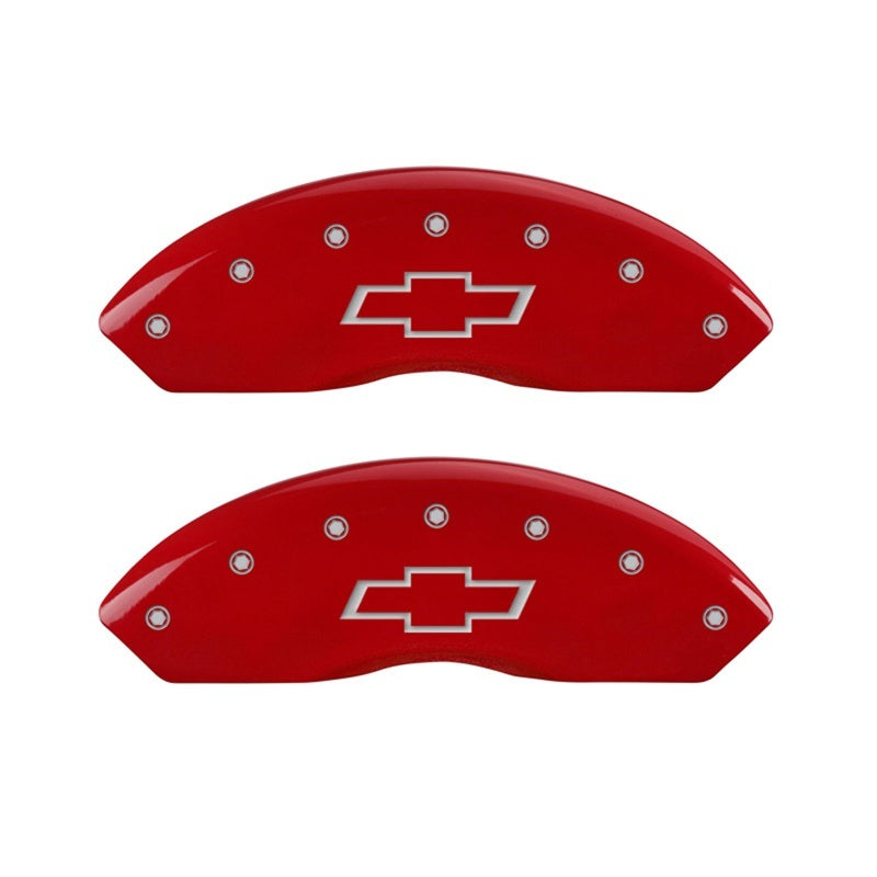 MGP Front set 2 Caliper Covers Engraved Front Bowtie Red finish silver ch