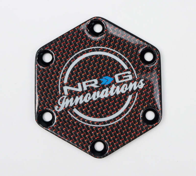 NRG Carbon Fiber w/ Red Texalium Fabrics Horn Delete Button Circular Logo Front/ Back
