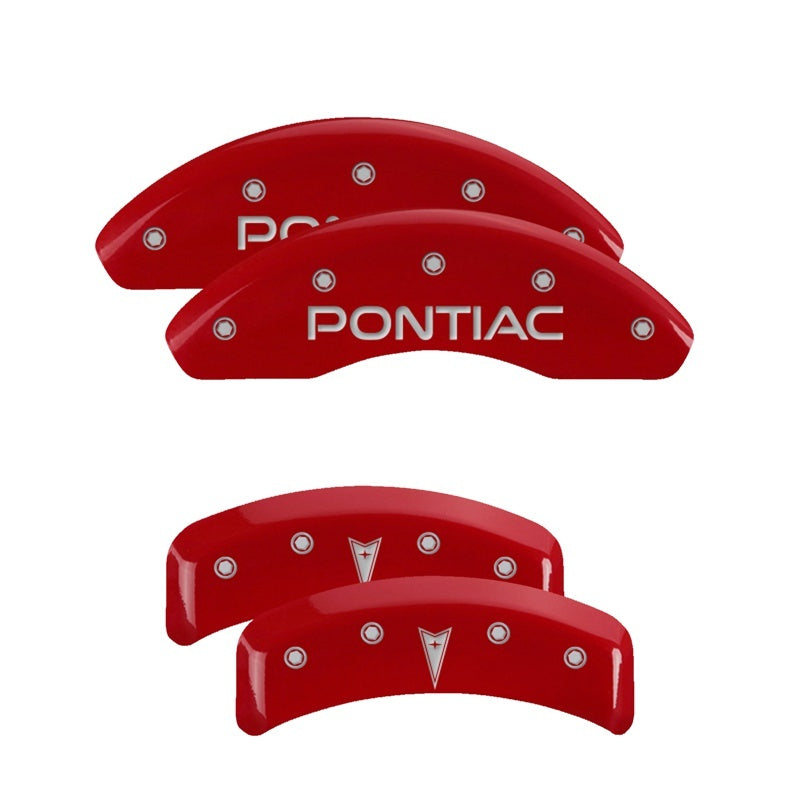 MGP 4 Caliper Covers Engraved Front Pontiac Engraved Rear Arrow Red finish silver ch