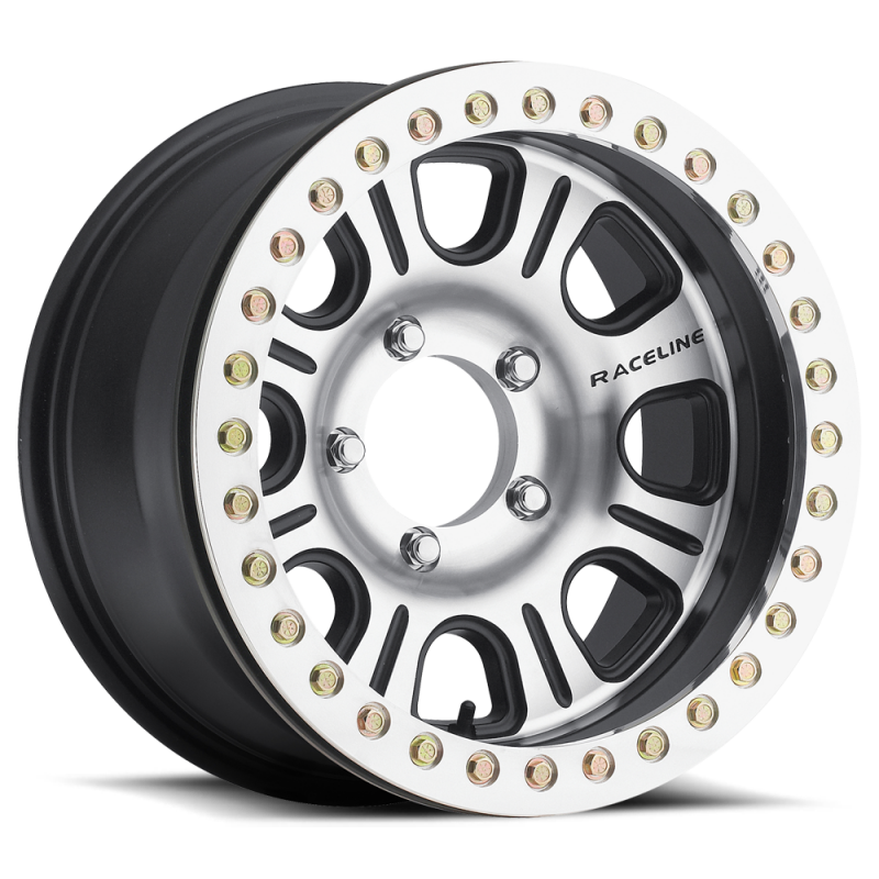Raceline RT232 Monster 17x8.5in/8x165.1 BP/-6mm Offset/130.81mm Bore - BLK & Machined Beadlock Wheel