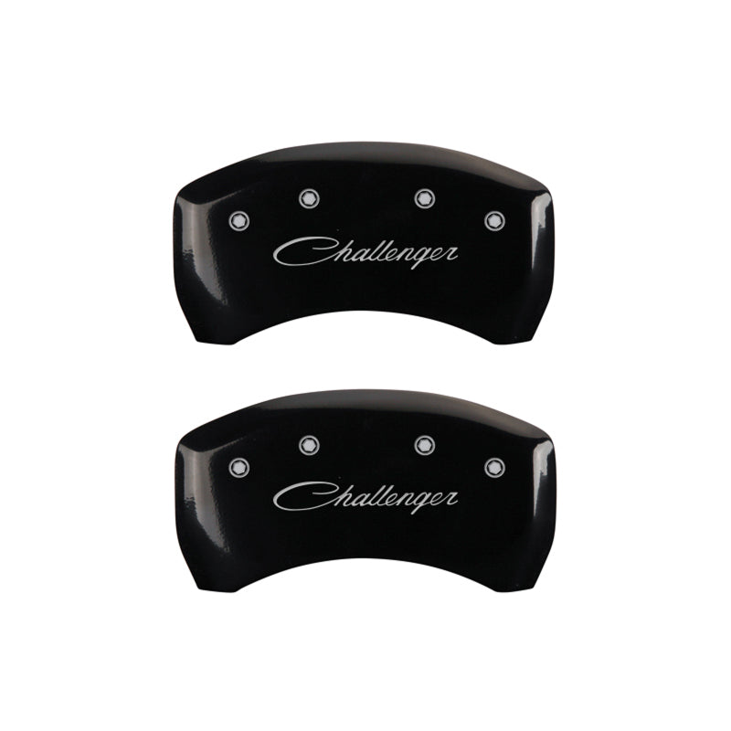 MGP 4 Caliper Covers Engraved Front & Rear Cursive/Challenger Black finish silver ch