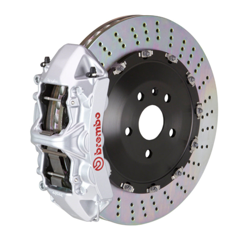 Brembo 15-19 Macan Turbo Front GT BBK 6 Piston Cast 405x34 2pc Rotor Drilled-Silver