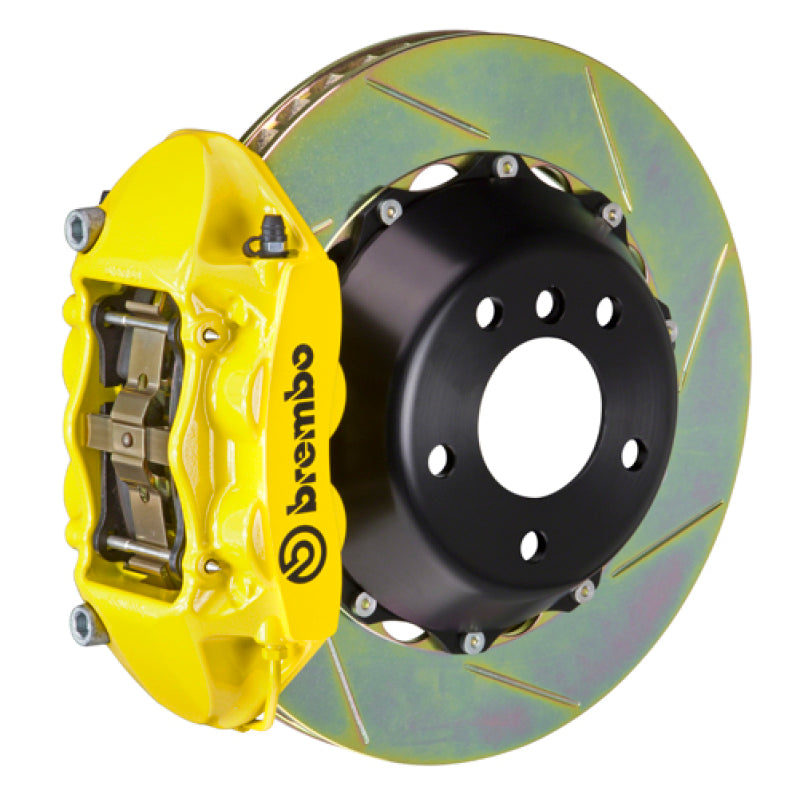 Brembo 97-04 986 Boxster Rear GT BBK 4 Piston Cast 345x28 2pc Rotor Slotted Type-1- Yellow