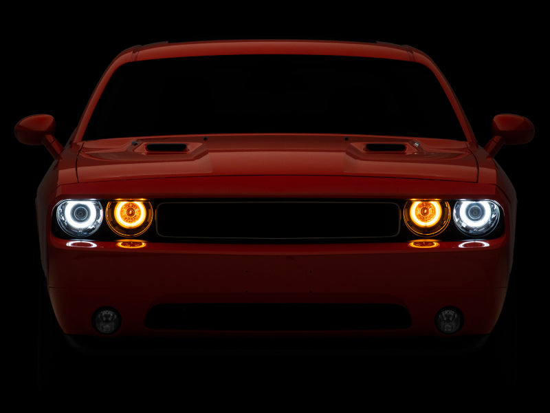 Raxiom 08-14 Dodge Challenger Dual LED Halo Projector Headlights- Black Housing (Clear Lens)