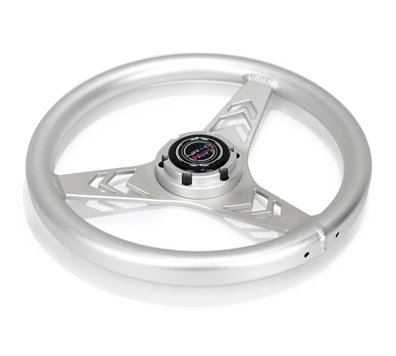 NRG Aluminum Steering Wheel 330mm - Arow Cutout - Ergonomic Grip - Anadized Silver