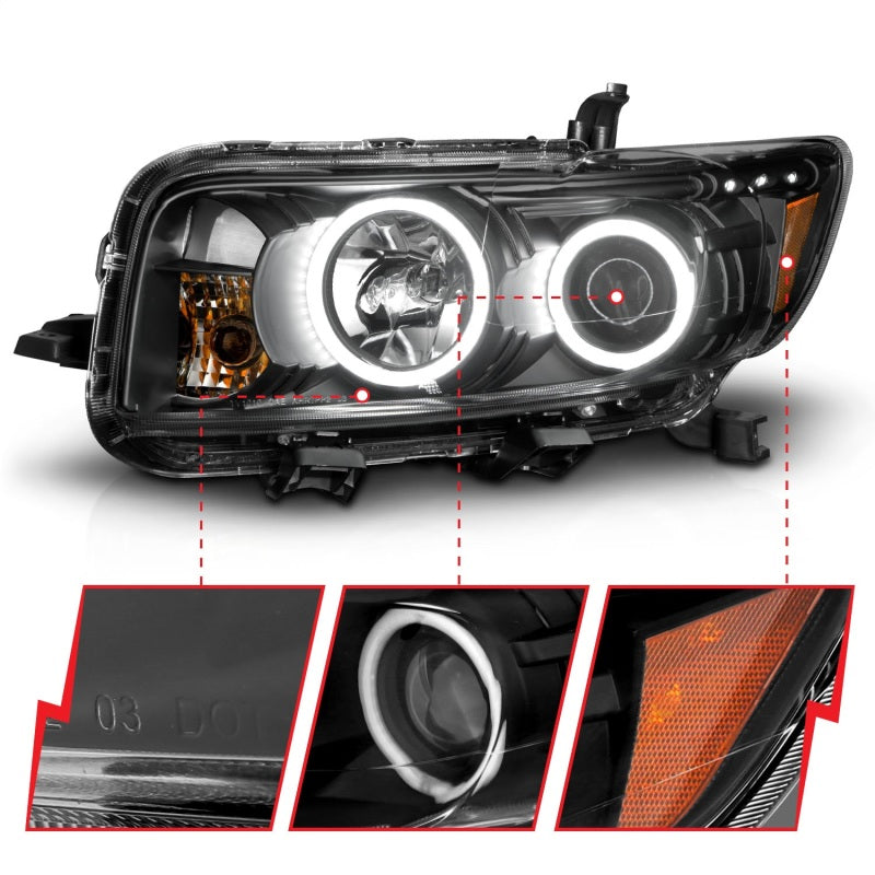 ANZO 2008-2010 Scion Xb Projector Headlights w/ Halo Black