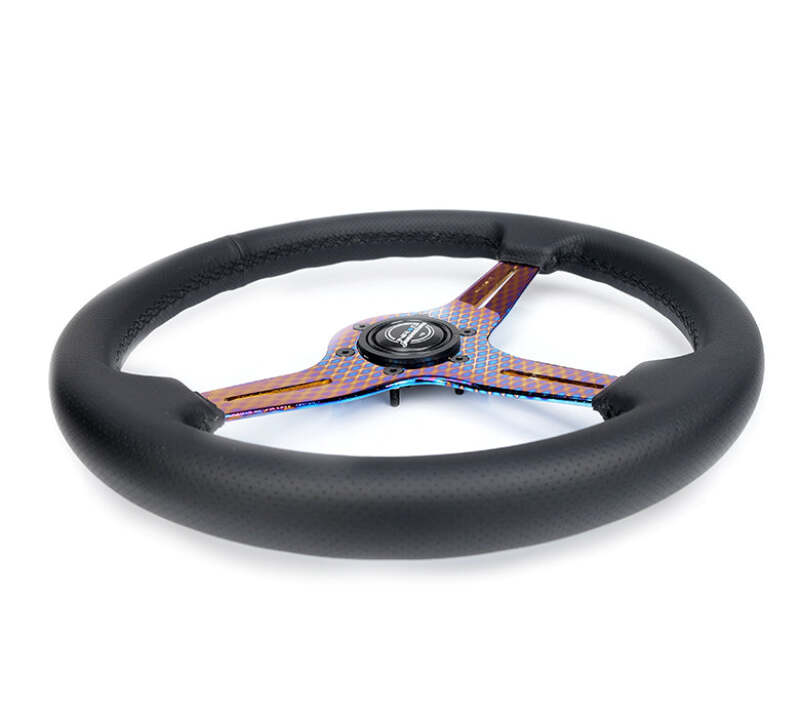NRG Light Weight Gaming Steering Wheel - 350mm 3 NeoChrome Silver Spokes Perforated Leather